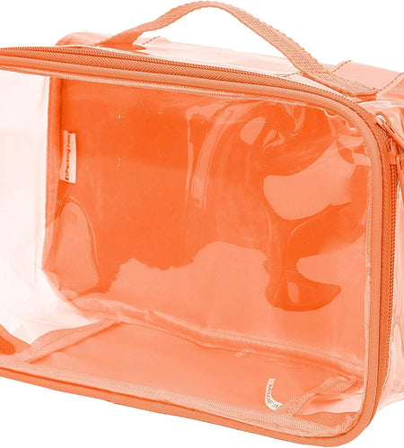 Small Clear Travel Packing Cube/See through PVC Plastic Pouch for Carry on Suitcase, Backpack or Diaper Bag/Transparent Multipurpose Accessories, Makeup & Underwear Organizer W/Handle (Orange)