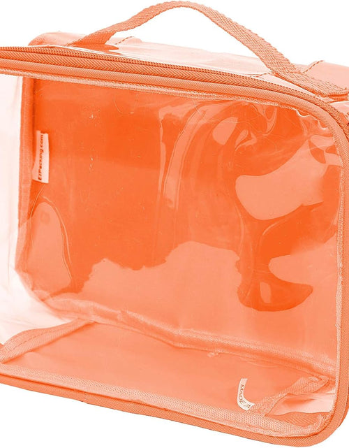 Load image into Gallery viewer, Small Clear Travel Packing Cube/See through PVC Plastic Pouch for Carry on Suitcase, Backpack or Diaper Bag/Transparent Multipurpose Accessories, Makeup &amp; Underwear Organizer W/Handle (Orange)
