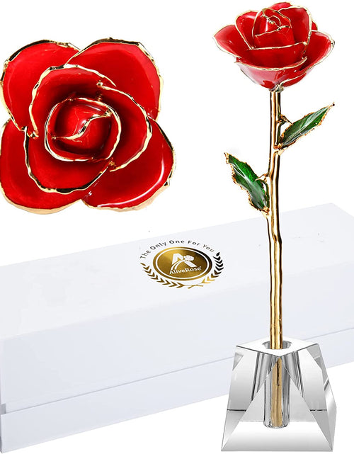 Load image into Gallery viewer, Valentines Day Gift, 24K Gold Dipped Real Rose Gift for Her and Great Valentines Gift for Her Rose(Red with Crystal Vase)
