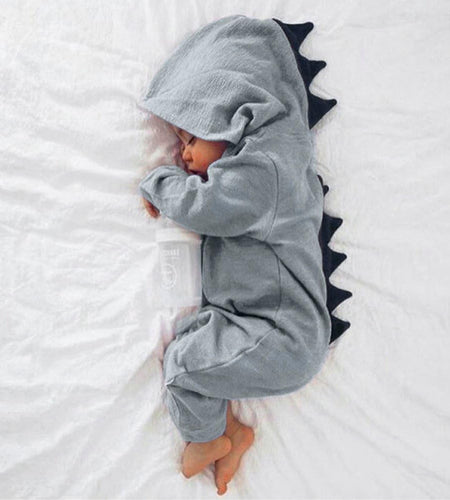 0-18 Months Cute Newborn Infant Baby Boy Girl 3D Dinosaur Hooded Romper Jumpsuit Outfits Clothes (Gray-1, 12-18 Months)