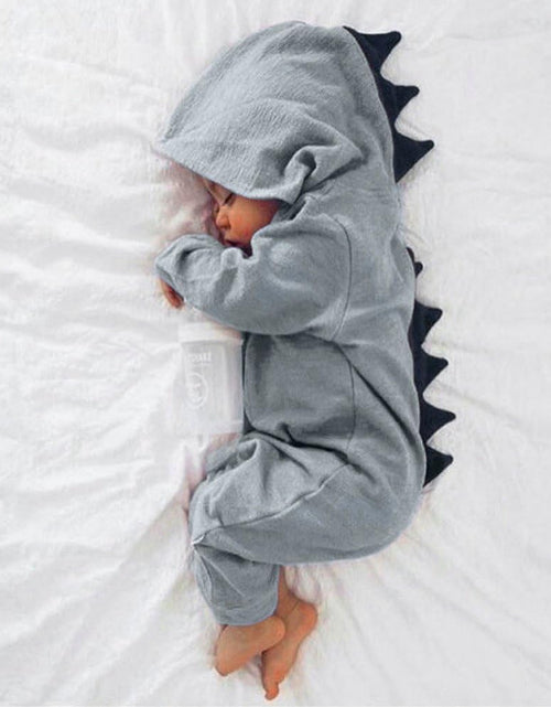 Load image into Gallery viewer, 0-18 Months Cute Newborn Infant Baby Boy Girl 3D Dinosaur Hooded Romper Jumpsuit Outfits Clothes (Gray-1, 12-18 Months)
