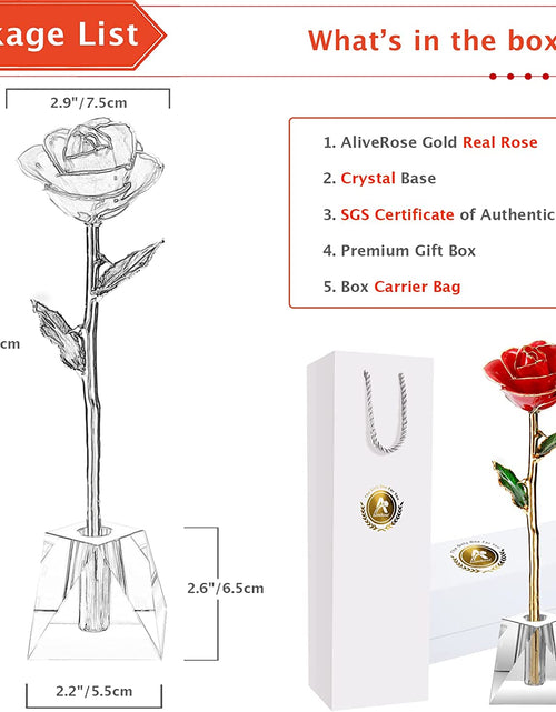 Load image into Gallery viewer, Valentines Day Gift, 24K Gold Dipped Real Rose Gift for Her and Great Valentines Gift for Her Rose(Red with Crystal Vase)
