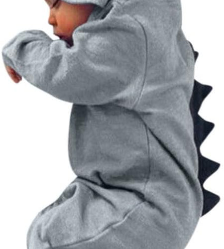 0-18 Months Cute Newborn Infant Baby Boy Girl 3D Dinosaur Hooded Romper Jumpsuit Outfits Clothes (Gray-1, 12-18 Months)