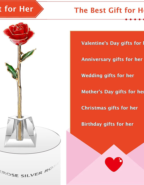 Load image into Gallery viewer, Valentines Day Gift, 24K Gold Dipped Real Rose Gift for Her and Great Valentines Gift for Her Rose(Red with Crystal Vase)
