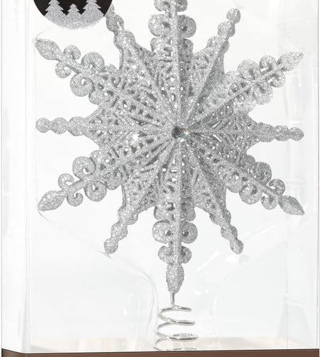 8 Inch Silver Glittered Filigree Christmas Star Tree Topper Star/Home Décor Ornaments (Silver)