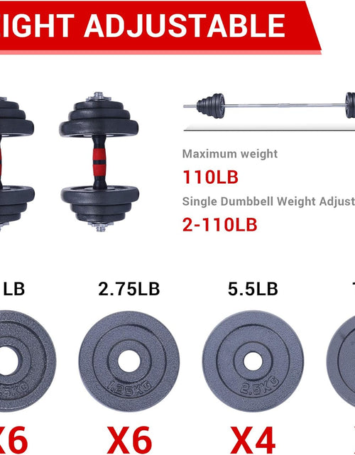 Load image into Gallery viewer, Adjustable Dumbbells, Barbell Weight Set, Dumbbell Set, Weights Adjustable 22/33/44/66/105 Lbs Home Gym 2 in 1, Anti-Slip Handle, All-Purpose, Office, Fitness
